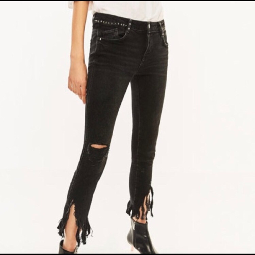 Zara black studded distressed trafaluc denim